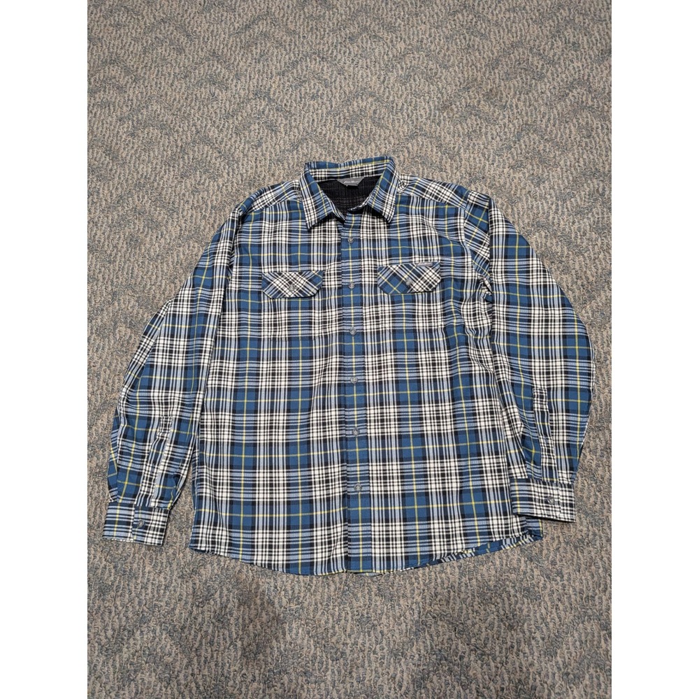 Eddie Bauer Mens Large Blue Plaid Long Sleeve Button Down Polyester Shirt